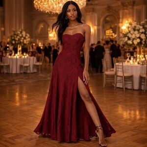 Lulus Women's Garden of Romance Burgundy Strapless Maxi Dress NWT L #1325